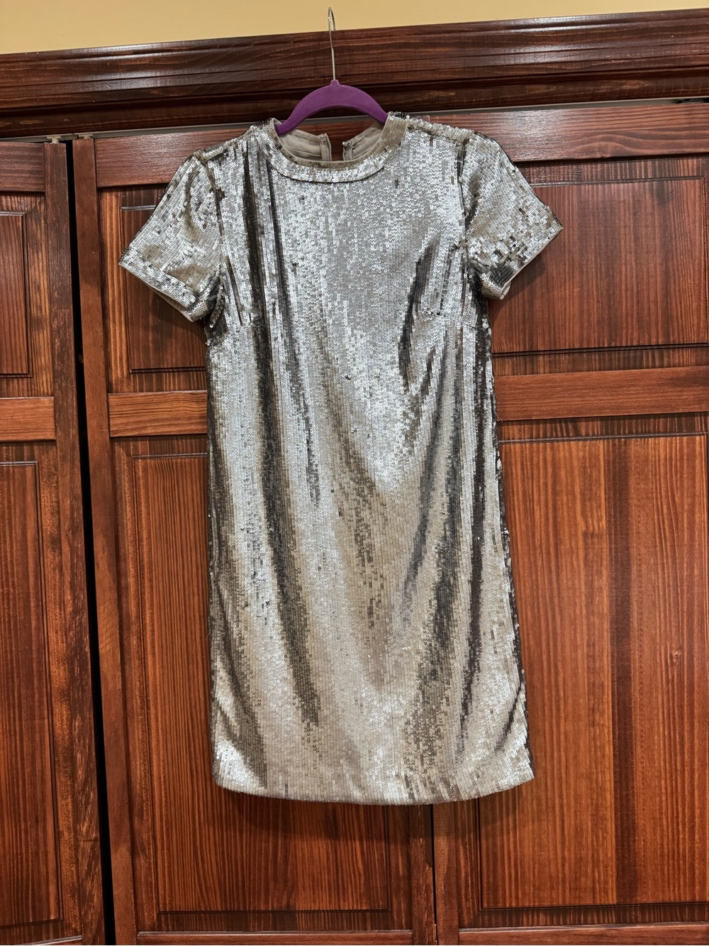 Ralph Lauren Silver Sequin Short Sleeve Dress Evening Party 0P